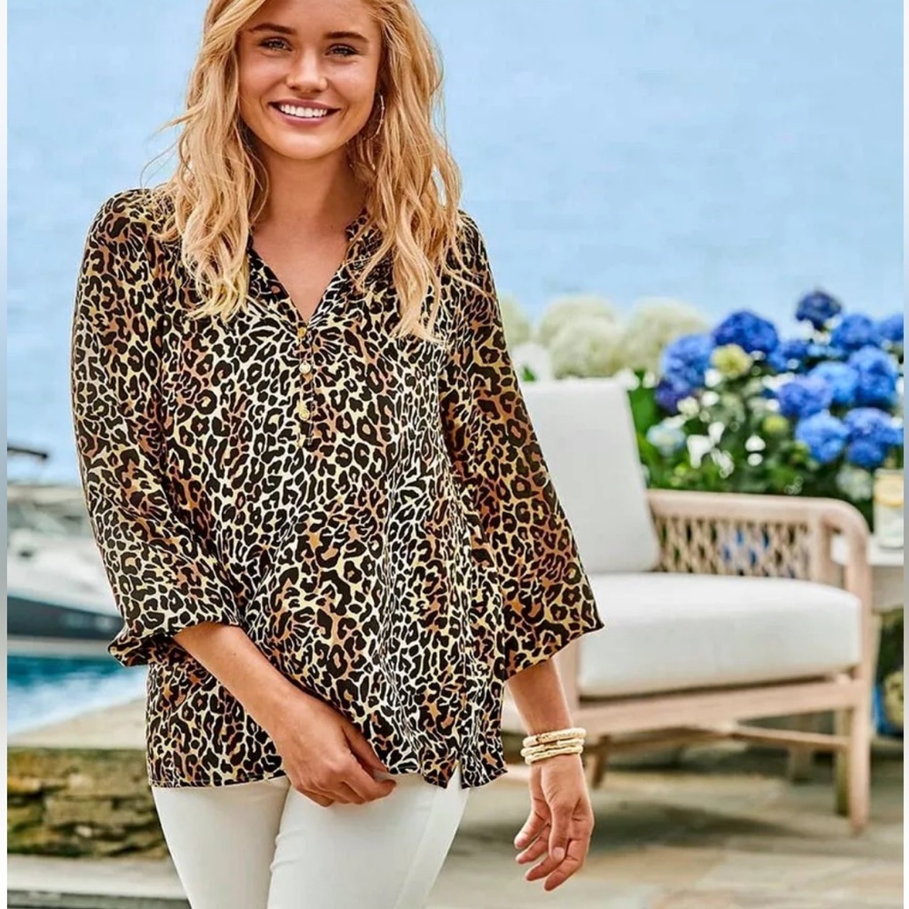 NEW Lilly Pulitzer Elsa Top in Onyx My Favorite Spot Animal Print Silk XS
